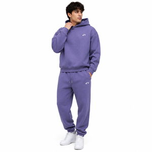 Fabricante de Ropa, Chándal para Hombre, Felpa de Algodón Grueso, Color Morado Polvoriento, Estilo Urbano, Otoño Invierno, Dos Piezas, Sudadera con Capucha, Logotipo Personalizado - Product Image 1