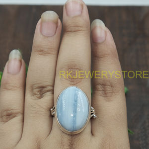 Anillo de Ópalo Azul Natural, Plata de Ley 925, Hecho a Mano, Cabujón Ovalado, Joyería Vintage Boho, Regalo para Mujer, Unisex - Product Image 4