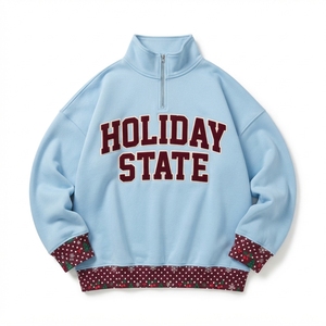Christmas Pullover Quarter Zip <b>Sweatshirt</b> <b>Cute</b> Festive Patterned Trim Cozy Holiday Winter Wear - Product Image 4