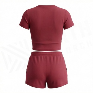 Conjunto de 2 Piezas para Mujer, Top Corto de Manga Corta y Pantalones Cortos por Encima de la Rodilla, Estampado Geométrico, Ropa Casual de Primavera/Verano - Product Image 2