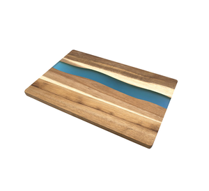 Planche à découper carrée en bois et résine époxy, couleur bleu ciel, écologique, passe au lave-vaisselle, moderne, de haute qualité - Product Image 4
