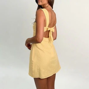 Vestido Corto Amarillo con Lazo para Mujer, Cuello Cuadrado, Sin Mangas, Verano, Casual, Ajustado, Espalda Descubierta, Marca SHENGFU - Product Image 3