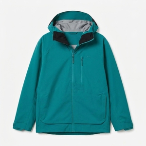 Veste softshell imperméable à capuche pour homme, col montant, fermeture éclair, veste décontractée d'hiver verte en polyester pour extérieur - Product Image 1