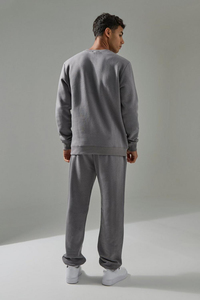 Unisex Heavyweight Cotton Tracksuit Crew Neck Full Sleeve Solid Color Casual <b>Jogger</b> Set Side Pockets Elastic Waist 2 1 Design - Product Image 2