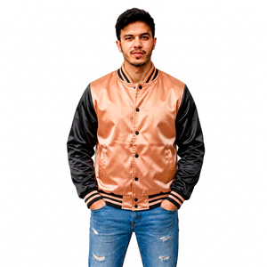 Veste universitaire en satin personnalisée avec fermeture éclair, fabricant de vêtements streetwear, vêtements de sport, vente en gros, marque privée, fournisseur de vêtements OEM - Product Image 1