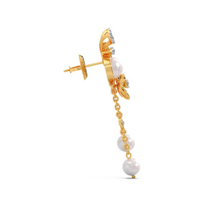 Botanical Cascade <b>Diamond</b> <b>Dangle</b> <b>Earrings</b> with Leaf Motif and White Stone Drops - Product Image 2