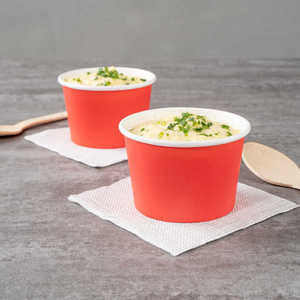 Bols en papier rouge jetables pour soupes, glaces, desserts, emballages personnalisés, gobelets en papier imprimés en gros avec couvercle - Product Image 5