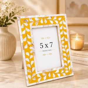 Elegant <b>Yellow</b> Bone Inlay Photo Frame 5x7 Rectangle Handmade Tabletop Wood Frame Decorative Home Display - Product Image 4