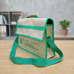 Sac de transport pour ordinateur portable en jute, fermeture éclair écologique, bandoulière, design unisexe personnalisé, pour le bureau, les voyages d'affaires et les déplacements - Product Image 2