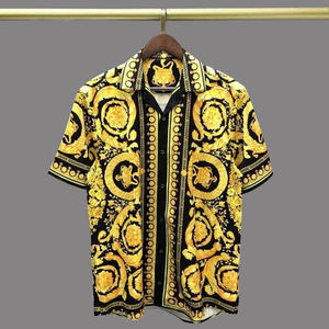 <b>Men</b> Vintage Stand Twill Beach <b>Shirt</b> 100% <b>Silk</b> Eco-Friendly Quick Dry Summer Casual Short Sleeve Vacation Fashion Wholesale - Product Image 1