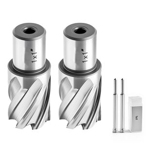 Set di frese anulari 4 pz. con codolo Weldon, kit punte HSS, profondità di taglio 1 pollice, diametro 1 pollice, 2 punte per trapani a base magnetica - Product Image 1