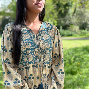 Pure Cotton Maxi Dress Indian Block Bagru Print Summer Earthy Nature Goddess Comfy Daywear - Product Image 1