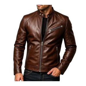 Veste en cuir véritable ou simili cuir pour homme, style motard, café racer, rétro, coupe slim - Product Image 5