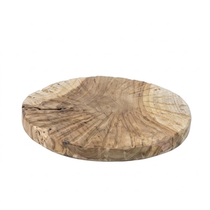 Tabla de cortar redonda de teca texturizada, bloque de preparación de madera tallado y acanalado, bandeja decorativa artesanal para charcutería - Product Image 1