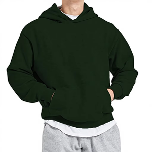 Sweat-shirt à capuche vert pin pour homme, personnalisable avec logo, en molleton uni, coupe ample, épaules tombantes, vente en gros, par fabricant OEM - Product Image 1