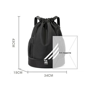 Unisex <b>black</b> drawstring <b>backpack</b> Mesh side pockets for storage Zippered bottom compartment Outdoor sports casual use - Product Image 2