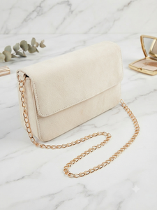 Sac à bandoulière de luxe en suède pour femme, sac à rabat tendance avec fermeture éclair, bandoulière chaîne dorée, sac à main décontracté - Product Image 3