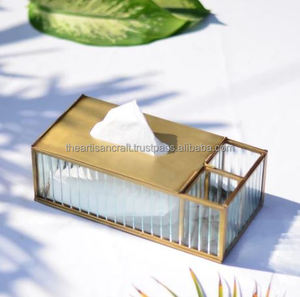 Elegante caja de pañuelos de latón, diseño moderno, tamaño personalizable, estilo artesanal para el hogar, oficina, decoración para sala de estar - Product Image 2