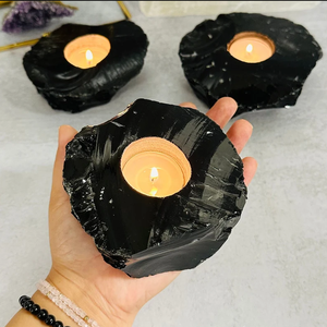 Crystal Stone Black Obsidian <b>Carved</b> Handmade Natural Stone <b>Candle</b> Holder Gemstone Agate Healing Wholesaler - Product Image 4
