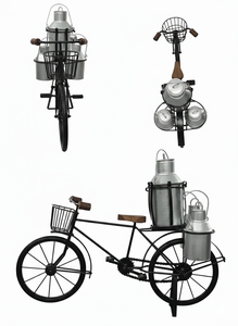 รูปปั้นจักรยานโลหะสไตล์วินเทจอุตสาหกรรม พร้อมกระป๋องนม ของตกแต่งบ้านสไตล์ฟาร์มเฮาส์ รูปปั้นจักรยานเหล็กสำหรับตกแต่งบ้านและสวน - Product Image 3