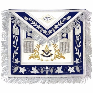 Tablier de Maître Ancien Maçon Blanc et Bleu avec Broderie à la Main, Cuir Blanc et Cordons – Régalia Maçonnique Premium - Product Image 1