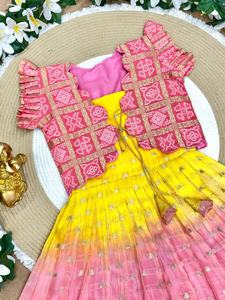 Vestido-Abaya Infantil con Estampado Bandhani Teñido a Mano – Ropa Festiva Tradicional y Elegante para Niñas - Product Image 4