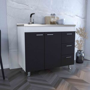 Mobili da Cucina Bianchi/Neri con Doppie Ante e Tre Cassetti, Design Elegante della Base - Product Image 2