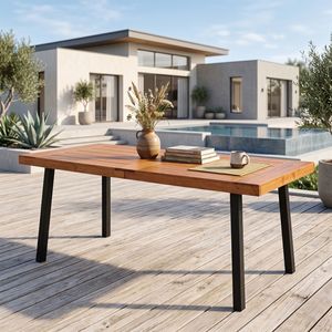 Tavolo da Picnic Estensibile per 6 Persone con Finitura in Legno di Teak e Gambe in Acciaio Verniciato a Polvere - Product Image 4