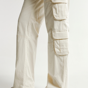 Women Cargo Pants Solid Color Canvas Mid Waist Elastic <b>Ankle</b>-Length Casual Pants With Pockets Breathable Woven Fit Regular - Product Image 3