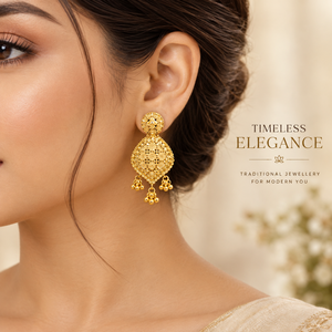 Collier ras du cou et boucles d'oreilles élégants |   Ensemble de bijoux de mariage indiens de créateur |   Bijoux de mariée en cuivre et laiton finition or 24 carats pour femmes - Product Image 3