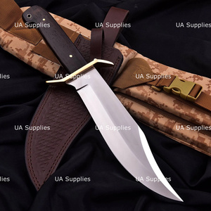Cuchillo de caza Bowie hecho a mano de acero inoxidable con hoja fija de punta recta, mango de palisandro, guardacuchillo de latón y espiga completa, con funda para camping - Product Image 5