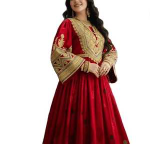 Robe culturelle afghane écologique pour femmes, manches longues, longueur genou, avec dentelle à la taille naturelle et broderie tribale authentique - Product Image 3