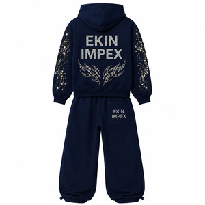 Ensemble de survêtement de luxe pour homme avec strass, sweat à capuche zippé et pantalon de jogging, logo personnalisé, vente en gros OEM, fabricant de streetwear haut de gamme - Product Image 4