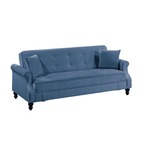 Divano Letto Contemporaneo 1 Pezzo in Tessuto Blu Bruciato Regolabile con Contenitore Imbottito, Schienale Trapuntato e Cuscini per Soggiorno e Uso Futon - Product Image 4