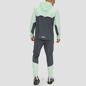 <b>Black</b> Lightweight Woven Casual Hooded <b>Windbreaker</b> Tracksuit Set with Reflective Details - Product Image 4