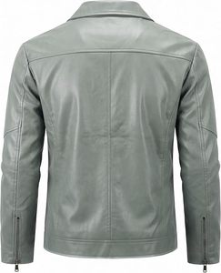 Men's Slim Fit PU <b>Leather</b> Moto <b>Jacket</b> Turn-down Collar Zipper Closure Solid Black Regular Length Autumn Wear - Product Image 4