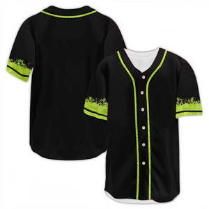 Custom Adult Baseball Jersey Digital Printed Black Lime Green Trim Short Sleeve Unisex Breathable 100% Polyester 240g <b>Team</b> - Product Image 1