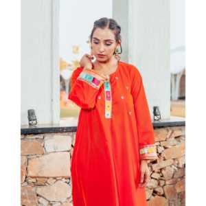 Conjunto de Traje Elegante de Satén Transpirable con Bordado Naranja de Nargees, Talla XS, para la Temporada de Primavera - Product Image 5