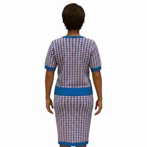 Ensemble 2 pièces en tricot pied-de-poule pour femmes Jack and Jill, haut à manches courtes et jupe crayon, tenue décontractée assortie, logo personnalisé, vente en gros - Product Image 5