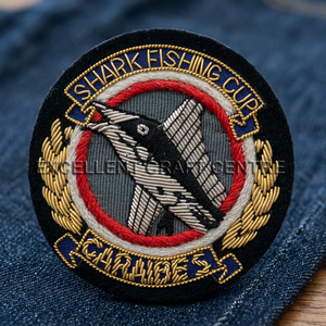 Patch brodé Shark Fishing Cup Charleston, rond, à coudre, style badge en tissu, applique pour vêtement - Product Image 4