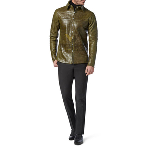 Chemise en cuir gaufré crocodile personnalisée pour homme – Faux chemisier boutonné de luxe – Fabricant de vêtements de mode OEM - Product Image 2