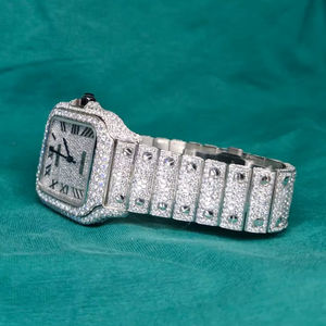 Reloj de Lujo para Hombre con Diamantes Moissanite VVS, Movimiento de Cuarzo, Acero Inoxidable, Estilo Antiguo, Hip-Hop, Esfera de Cristal - Product Image 1