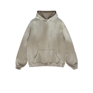 เสื้อฮู้ดโอเวอร์ไซส์ผู้ชาย สีเบจล้วน ผ้าฝ้ายฟลีซ สวมใส่สบายๆ สำหรับฤดูใบไม้ร่วง ทรงปกติ แบบถัก - Product Image 1