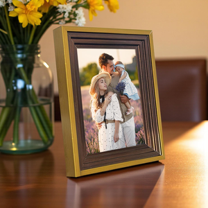 Luxury Wooden <b>Photo</b> <b>Frame</b> with <b>Gold</b> Finish Border, Elegant Brown Picture <b>Frame</b> for Tabletop Display, Premium Decorative <b>Photo</b> - Product Image 3