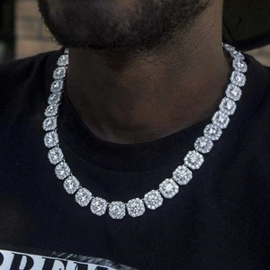 Premium Royal Blue <b>Ring</b> Halo Moissanite 18K Gold Plated Cuban Link Chain <b>Necklace</b> Hip Hop Iced Eco-Friendly Gift - Product Image 2