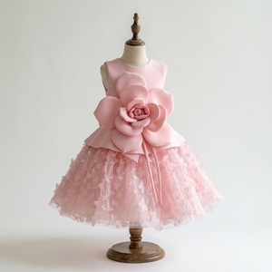 Robe de Princesse Rose pour Filles avec Jupe en Tulle à Fleurs 3D Géantes Faite à la Main, Idéale pour Anniversaire, Demoiselle d'honneur et Mariage - Product Image 1