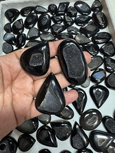 Pierre précieuse naturelle en druze d'onyx noir en vrac, forme personnalisée, pour bijoux, pierres de druze étincelantes, vente en gros - Product Image 2