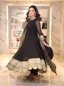 Traje Anarkali pakistaní negro con bordado, dupatta de red y lentejuelas, conjunto de vestido para bodas y festivales. - Product Image 5