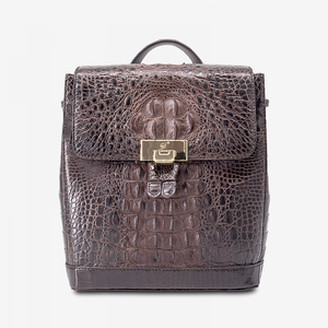 Sac à dos de luxe en cuir de crocodile véritable pour femmes de haute qualité L22 X W13 X H26.5cm avec deux poignées/sangles - Product Image 1