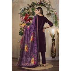 Women's Elegant Straight Kurti <b>Pant</b> Dupatta Set - Product Image 5
